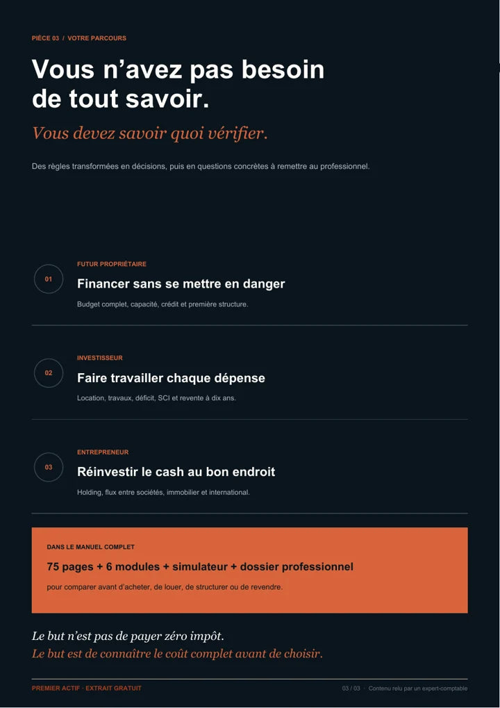 Page gratuite présentant les parcours futur propriétaire, investisseur et entrepreneur